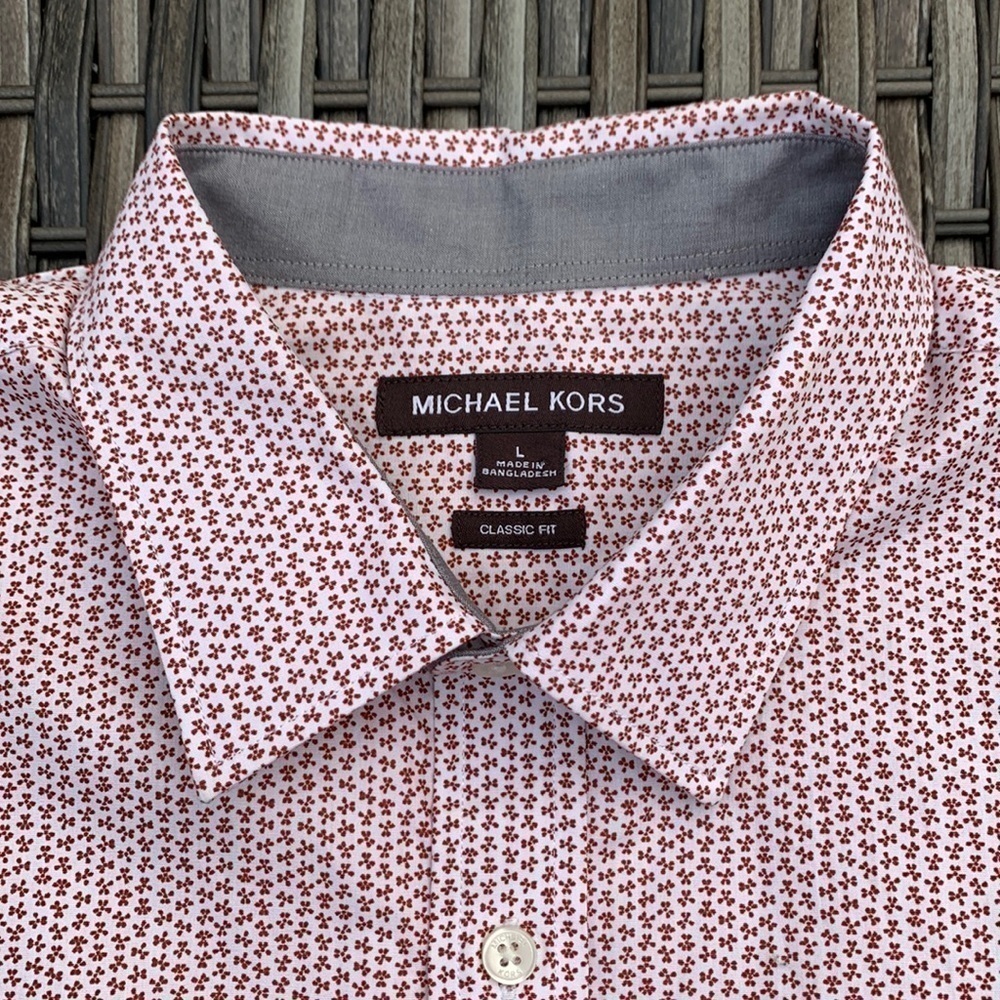 Michael KORS Short Sleeve Classic Fit Button Down Shirt - Deep Henna